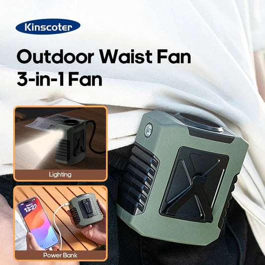Mini 8000mAh Travel Wearable Waist Fan Camping Outdoor Rechargeable Cooling Fan With Night Light